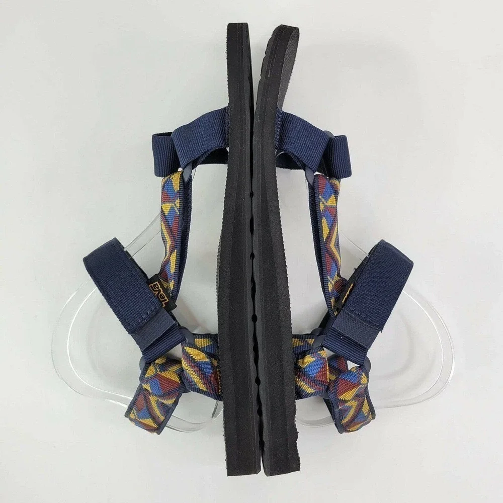 Teva Navy Blue & Black Strappy Sandals with Multicolor Geometric Accent #0739